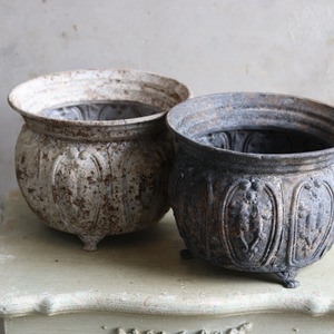 ブリキ植木鉢　アンティークデコレサークルSGY　アンティーク調　シャビーシック　オシャレ　UF569