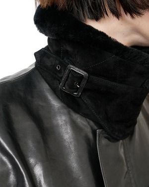 ssstein "MOUTON COLLAR CALF ZIP JACKET〔BLACK〕"