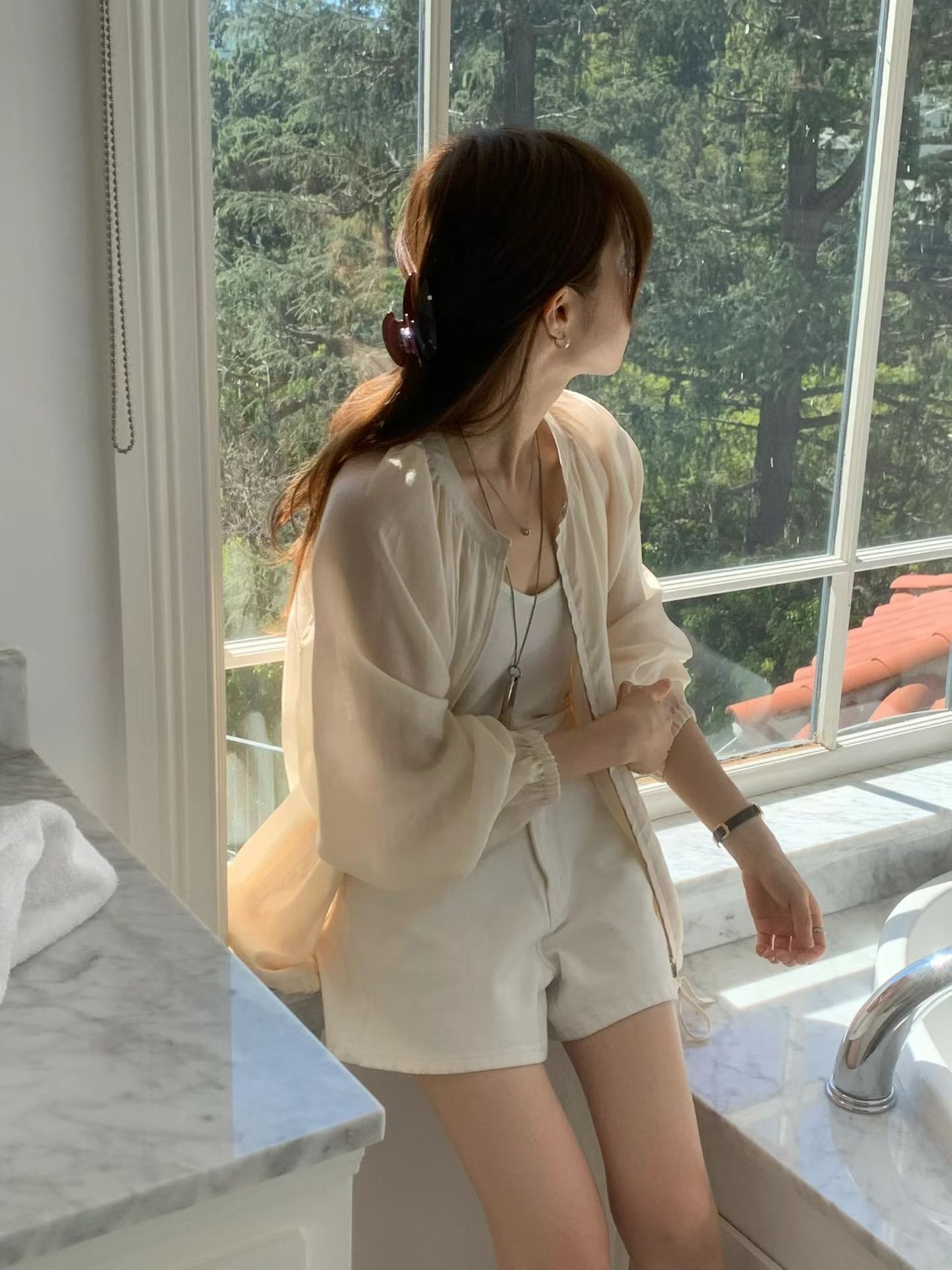 (OUNCE)  sheer shirring jumper