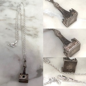 vintage silver tower motif pendant necklace