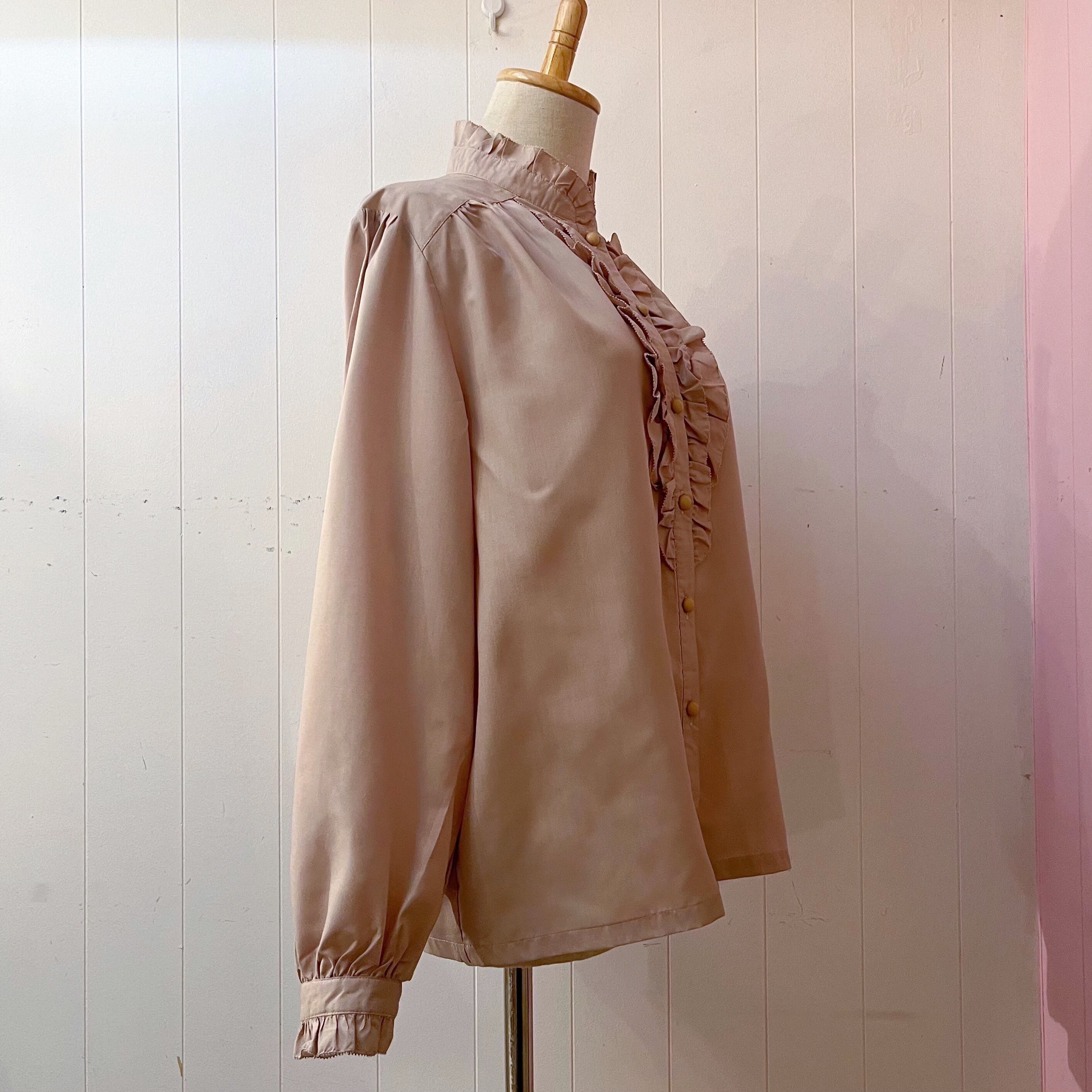 beige frill stand collar blouse