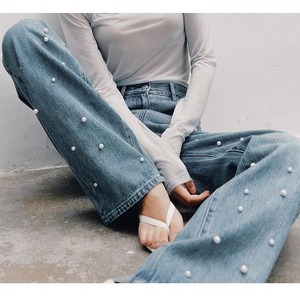 pearl studs denim　＜p1682＞