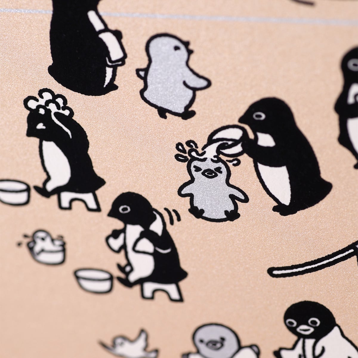 シルクスクリーン］『ペンギンと白文鳥の温泉戯画』 | Penguin Design