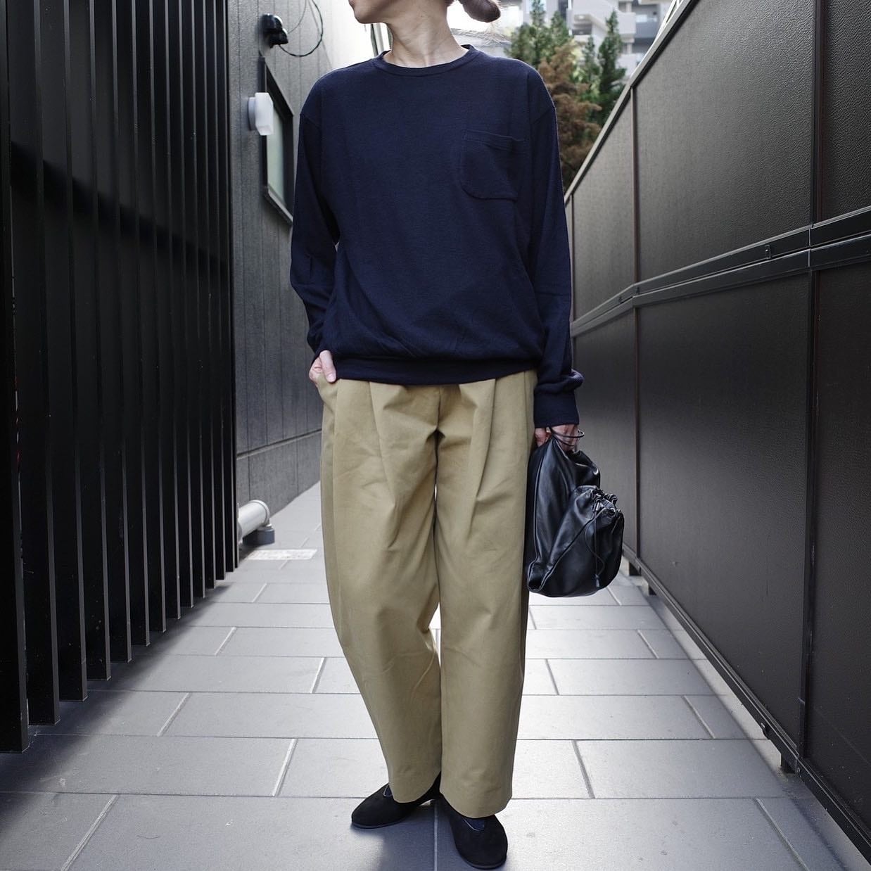 COMOLI 20aw  ウール天竺　長袖クルー　navy size1