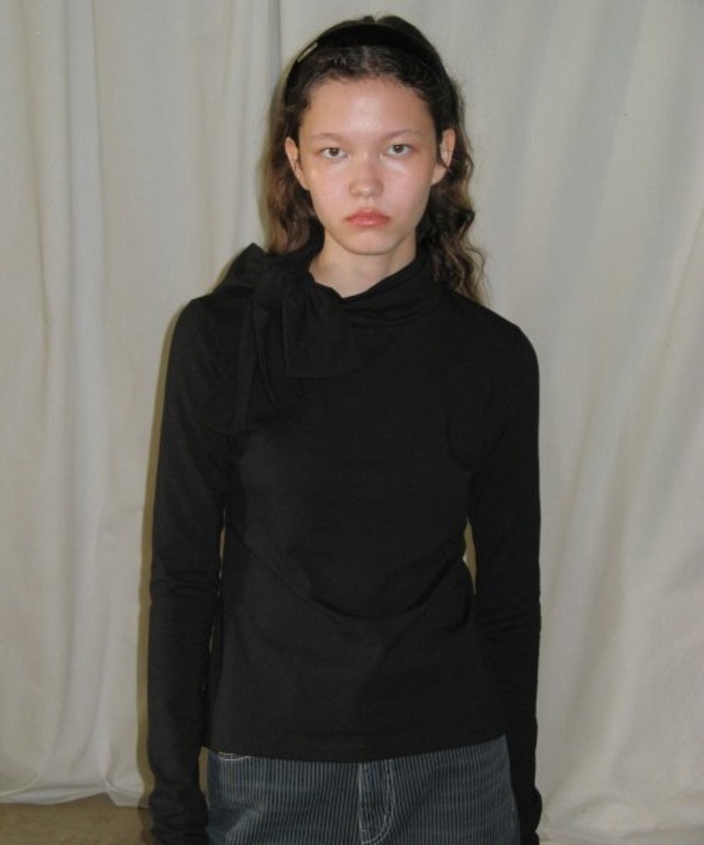 [SINOON] RIBBON TIE POINT LONG SLEEVE (BLACK)