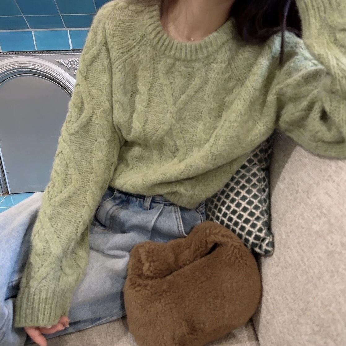 Pastel cable knit / Mint (1月上旬〜中旬頃発送予定)