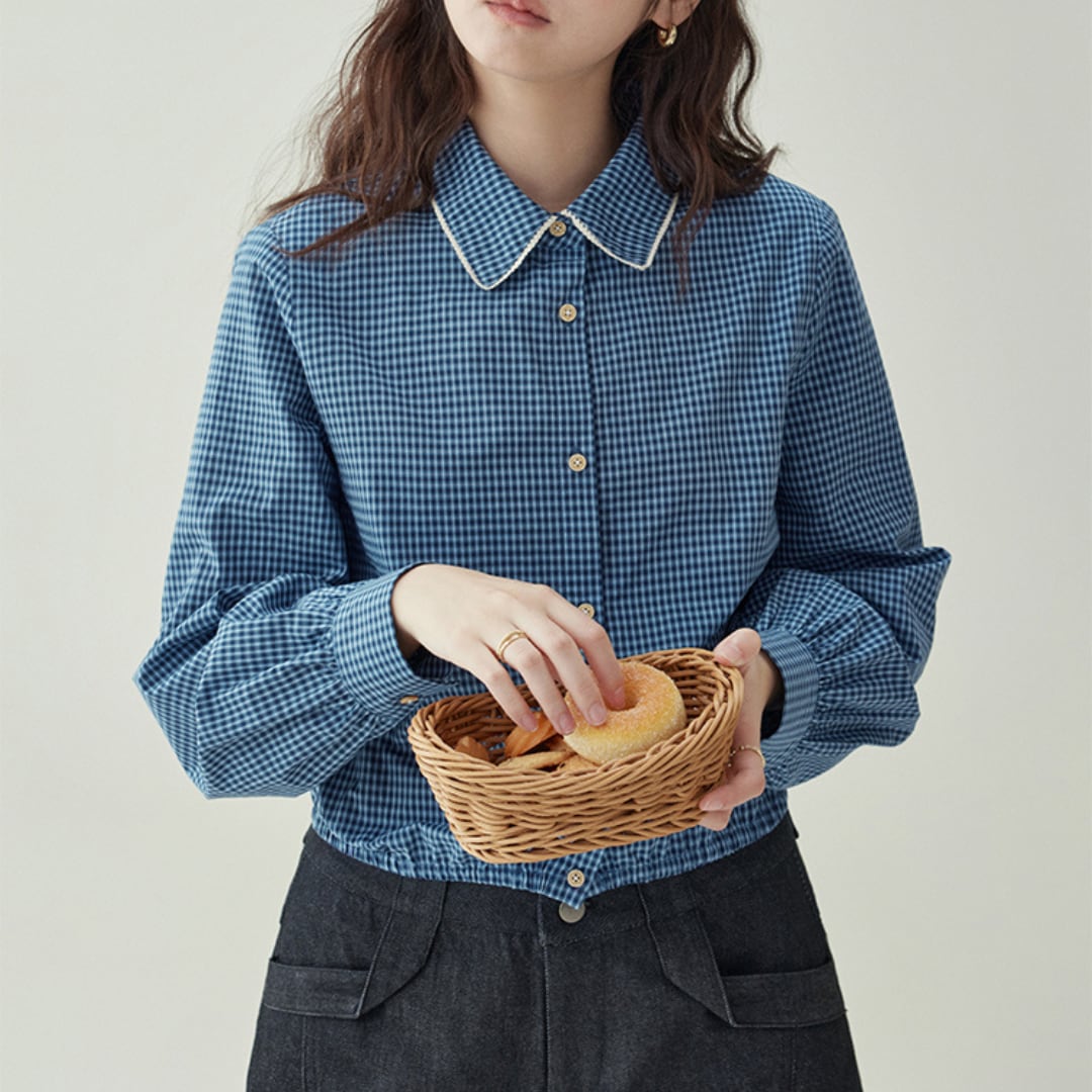 check shirt with piping collar