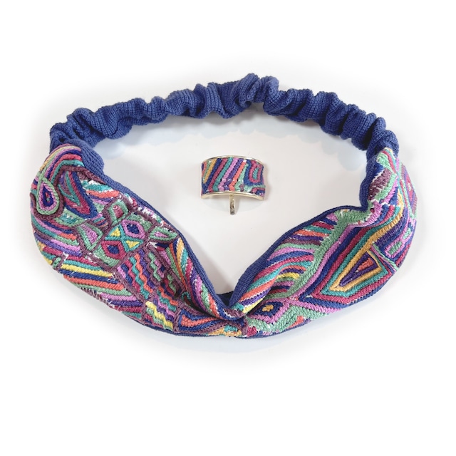 グアテマラ手織り hairband setーblue×multi colors-1