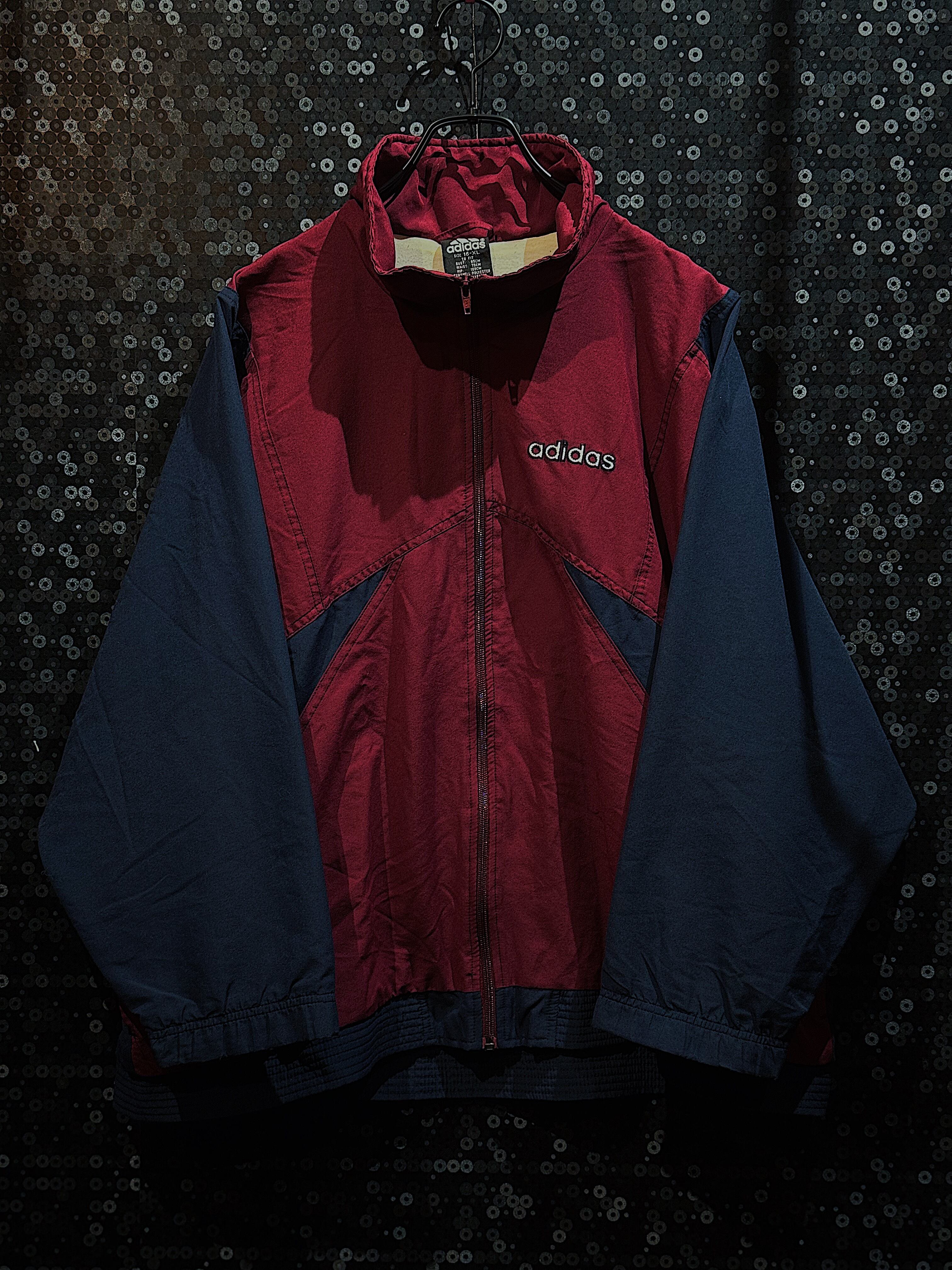 "90's vintage" adidas original led and navy pattern nylon jacket