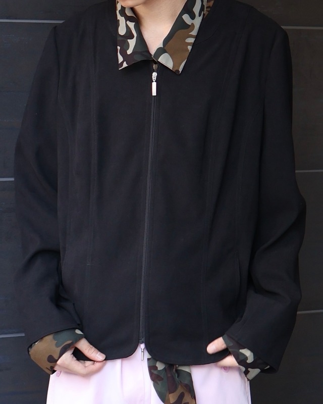 no collar zip up blouson