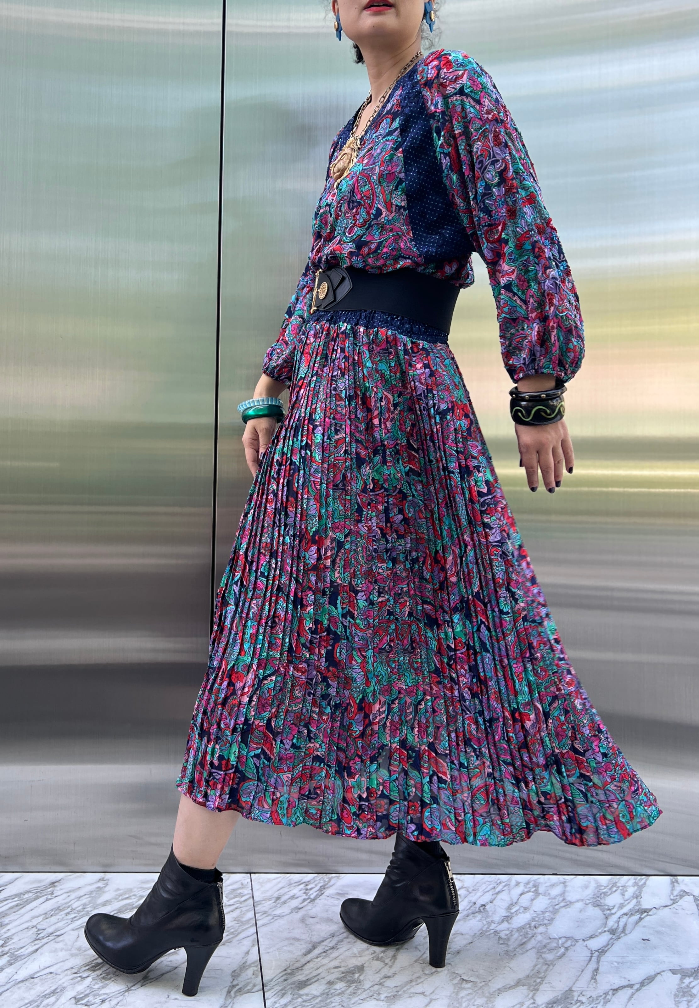 DF floral × paisley × polkadots beads dress