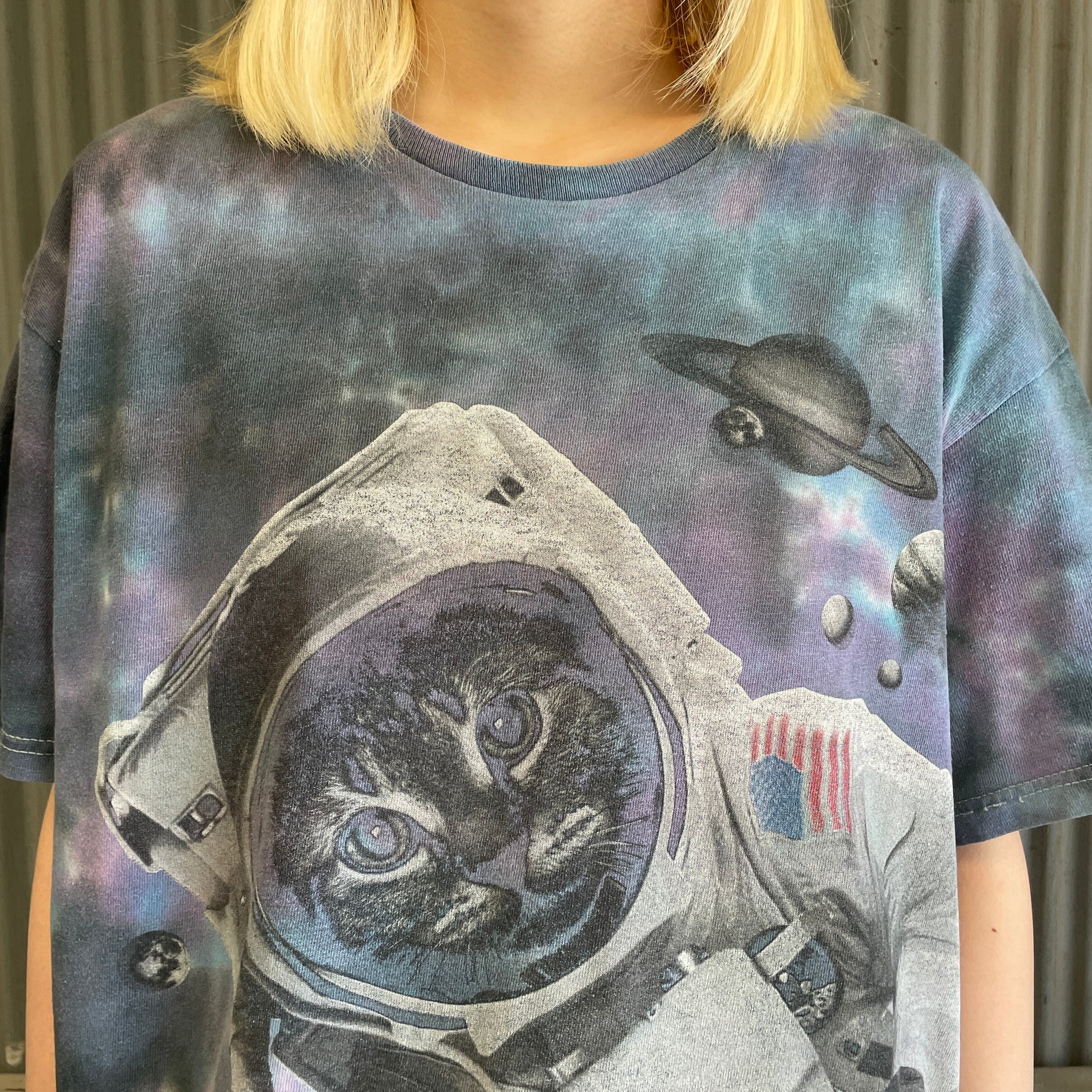 DOM 猫 宇宙 タイダイ プリントTシャツ メンズM 古着 タイダイ染め 