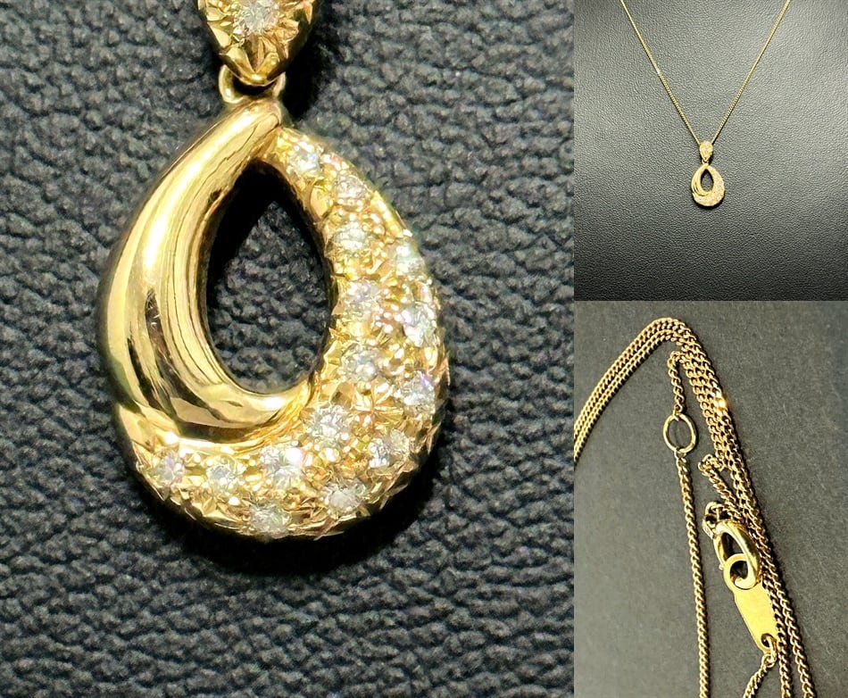 美品タサキK18YGオーバルパヴェダイヤモンドネックレスオーロラ