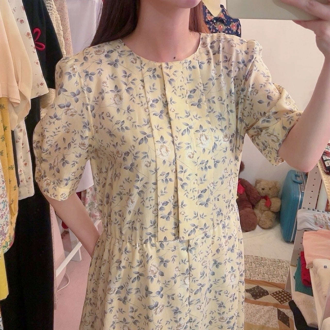 yellow white rose flare one-piece