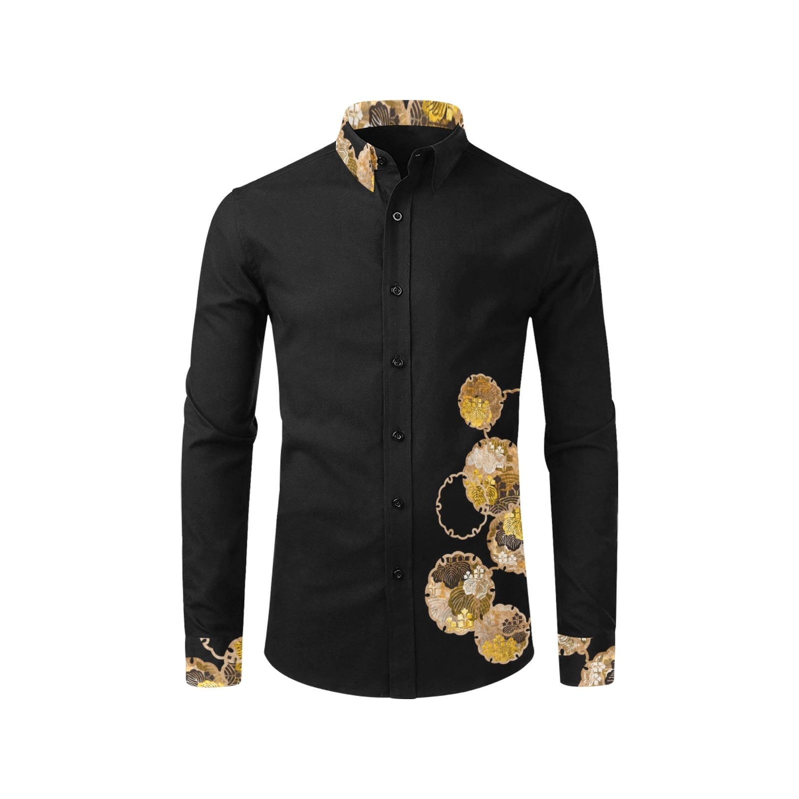 桜金輪紋様ライン 黒 ユニセックスサイズ長袖シャツ プレミアム