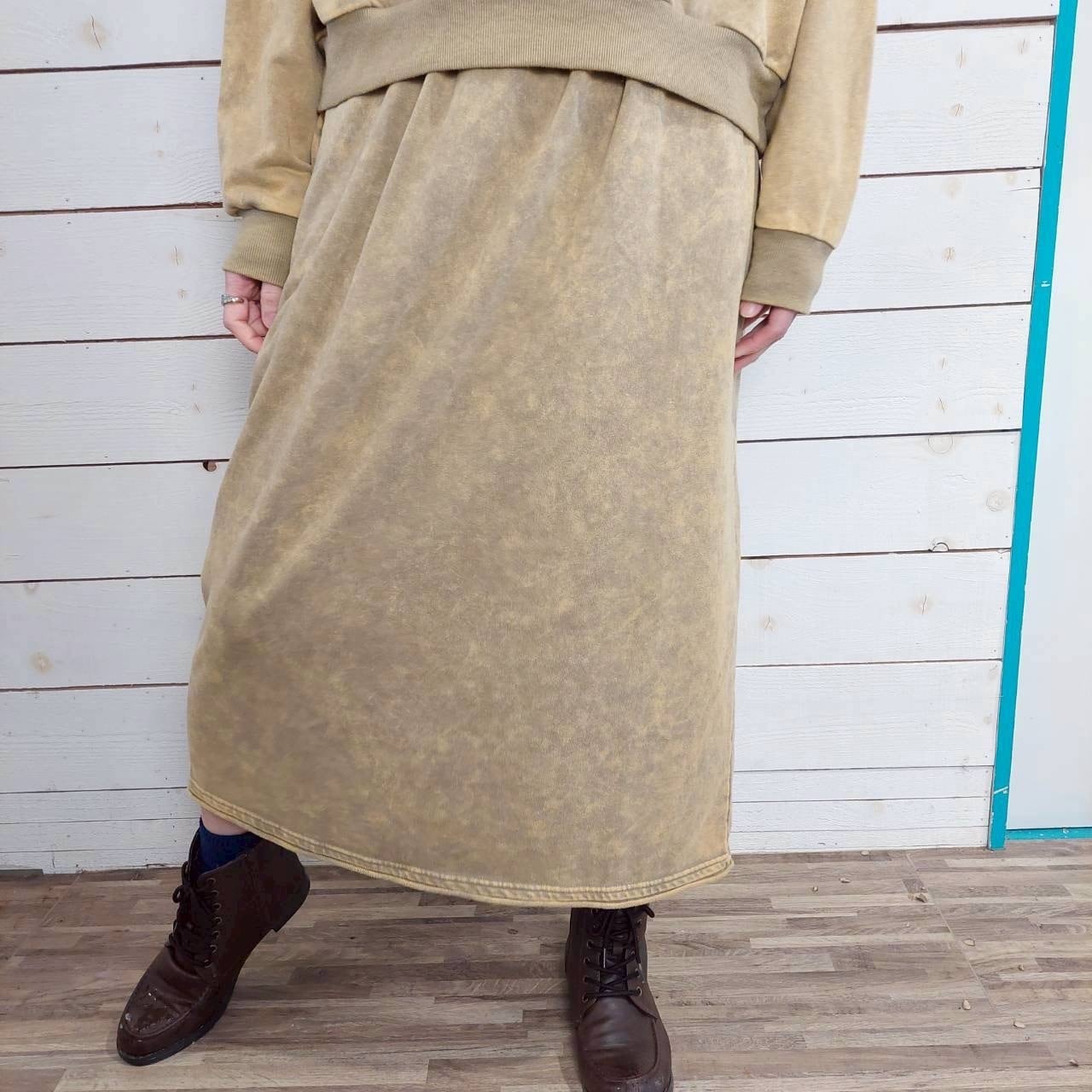 『People's』2414 裏毛ケミカル加工ロゴ刺繍入りナロースカート　フリーサイズ　ウエストゴム