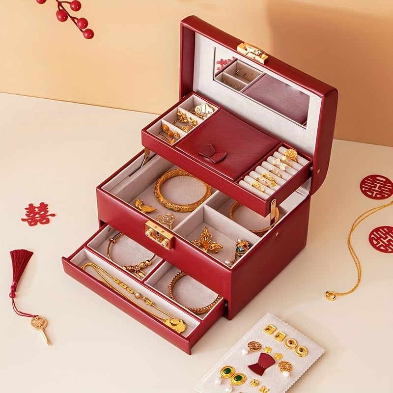 ジュエリー ボックス ハート形 バックル ヴィンテージ調 ミラー 鍵