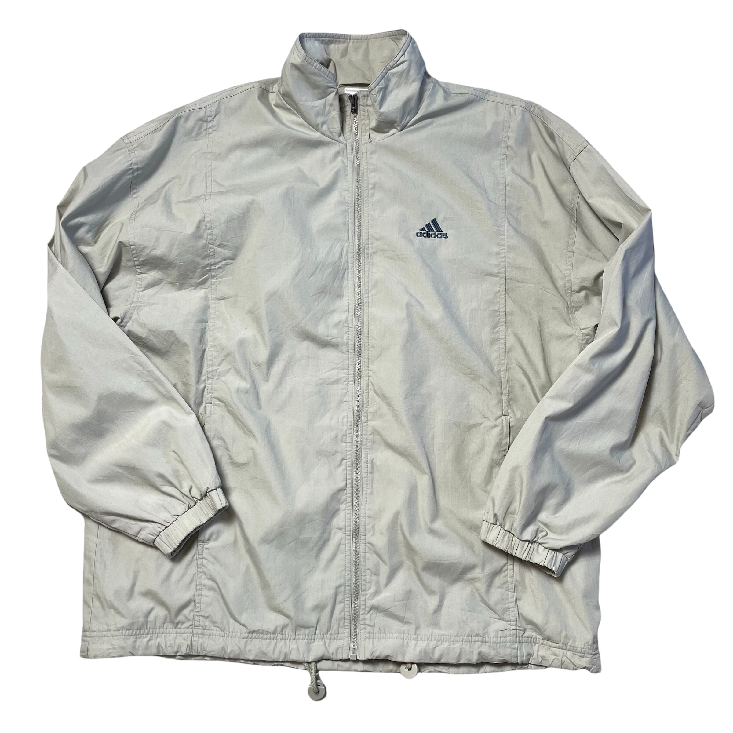 adidas アディダス ロゴ刺繍 ナイロンジャケット メンズL相当 古着 ライトグレー 【ナイロンジャケット】