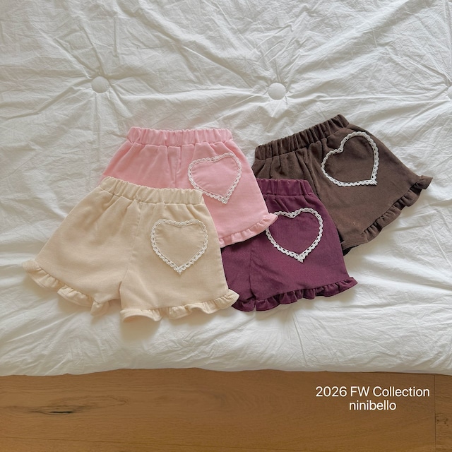 【取寄】ninibello|heart frill corduroy pants|ハートフリルコーデュロイパンツ|XS-2XL|kids|26 autumn