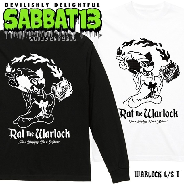 【予約品】SABBAT13 / サバトサーティーン / サバト13「WARLOCK L/S T」ロンＴ 長袖Ｔシャツ ネズミ ラット 魔法使い 黒魔術師 黒白 ブラック ホワイト バックプリント スカル ドクロ メンズレディース 大きい 2L 3L パンクロック PUNKROCK バンド フェス ギフト ステージ衣装 Rogia