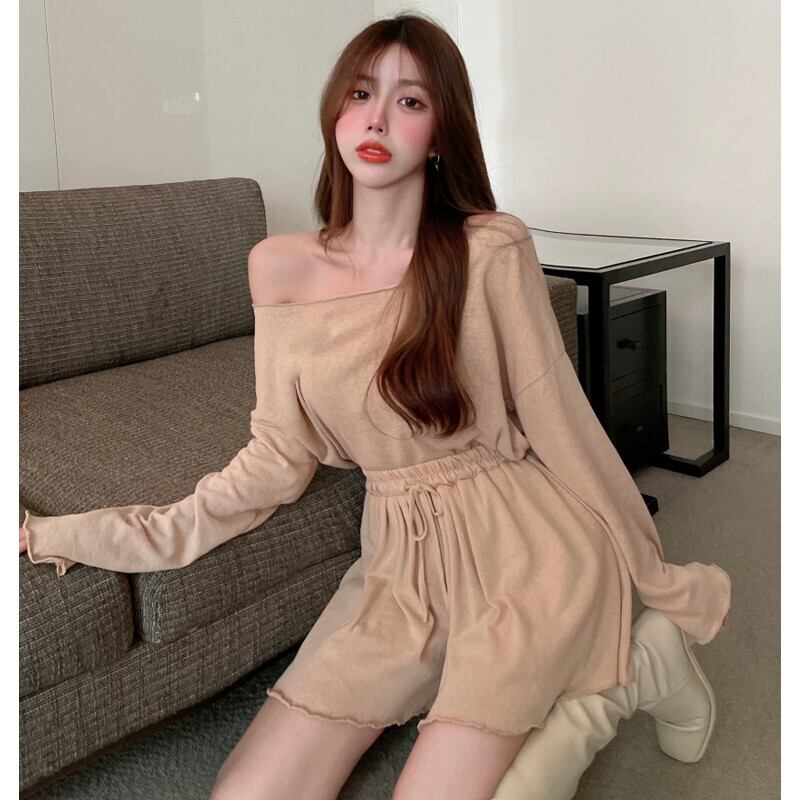 サマールーズ長袖スリーブトップス ウェストバンドワイドレッグショーツ レディース ロング ストリート 夏物 ブルマー ワイドパンツ ガールズファッション51897329212