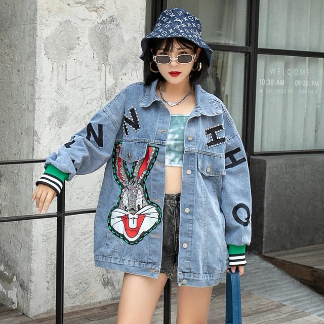 Outer おしゃれ デニムジャケット人気カートゥーンゆったり合わせやすい N 0840 Nanastyle Outer おしゃれ デニムジャケット人気カートゥーンゆったり合わせやすい N 0840 Nanastyle