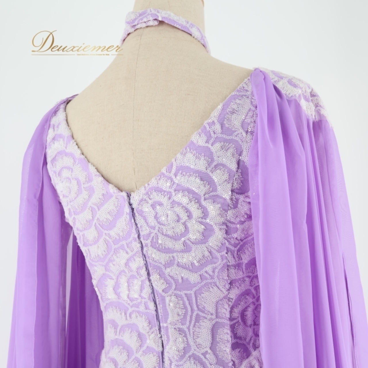 社交ダンス 衣装 スタンダード ドレス スタンダードドレス ワンピース 紫 セキネ SEKINE パープル系 フロート レース パーティ 発表会 白 おしゃれ 高級感 日本製 7号 クラシック ドレスアップ エレガント 舞台衣装