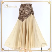 社交ダンス 衣装 スタンダード スカート レッスンウェア レディース ベージュ系 ブラウン系 レース ヒョウ柄 練習着 ステージ衣装 上品 ダンス衣装 レオパード シック エレガント 大人可愛い 舞台衣装 ポリエステル フレアスカート アシンメトリー風 きれいめ 伸縮性 ポケットなし レース風デザイン 丈長め ミドル丈 83cm前後 ゴムウエスト ウエストゴム フィット感 たっぷりフレア