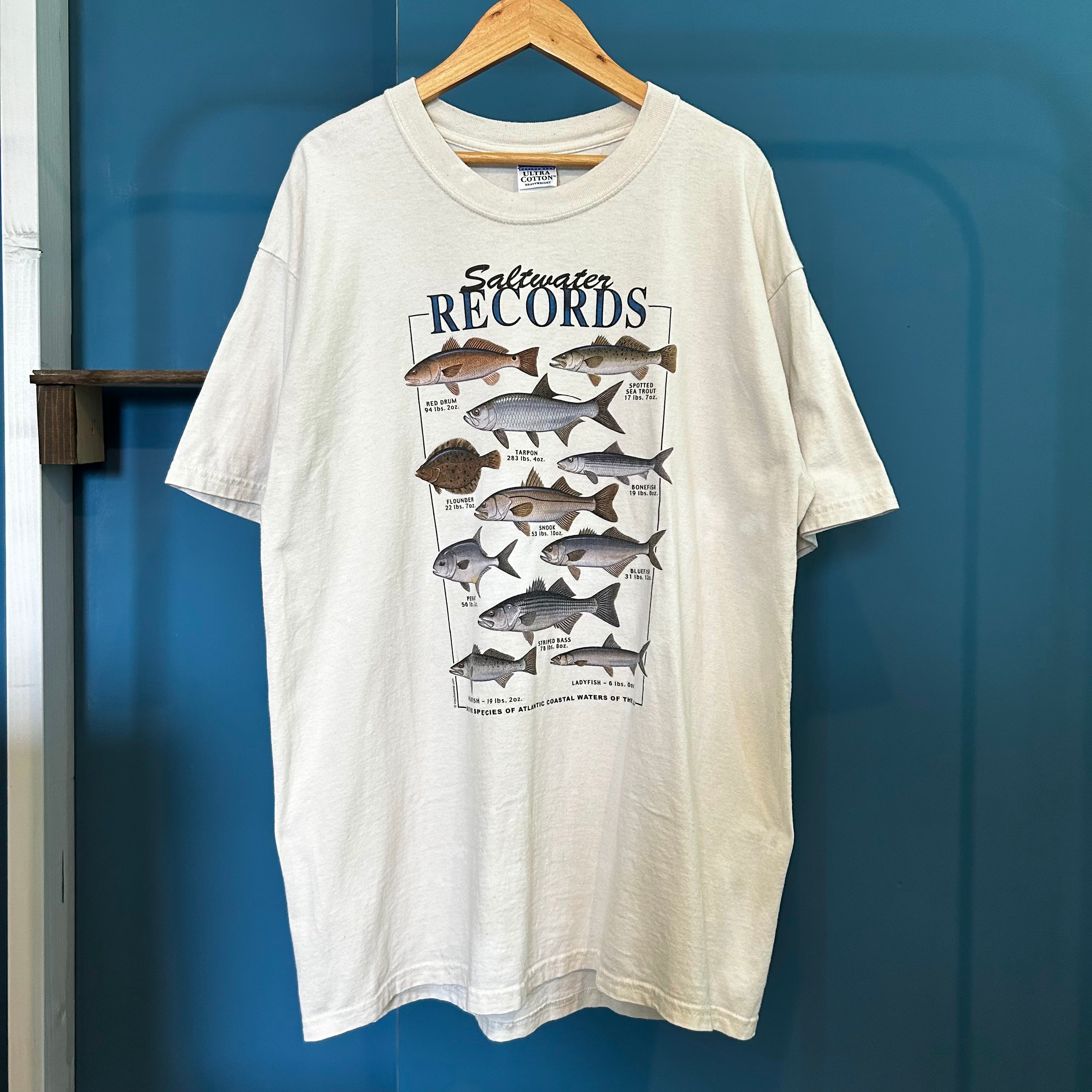 GILDAN】Tシャツ 魚図鑑 フィッシュプリント ホワイト Lサイズ