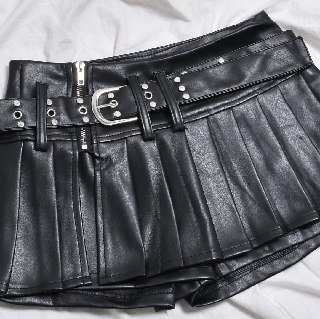 ベルト丸スタッズプリーツレザースカート | VOLCAN&APHRODITE