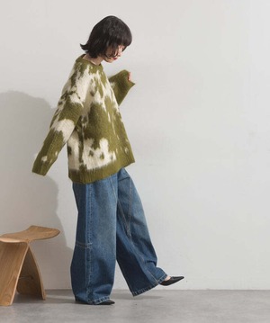 HD2510057  モヘアタッチタイダイ柄オーバーサイズニットプルオーバー green