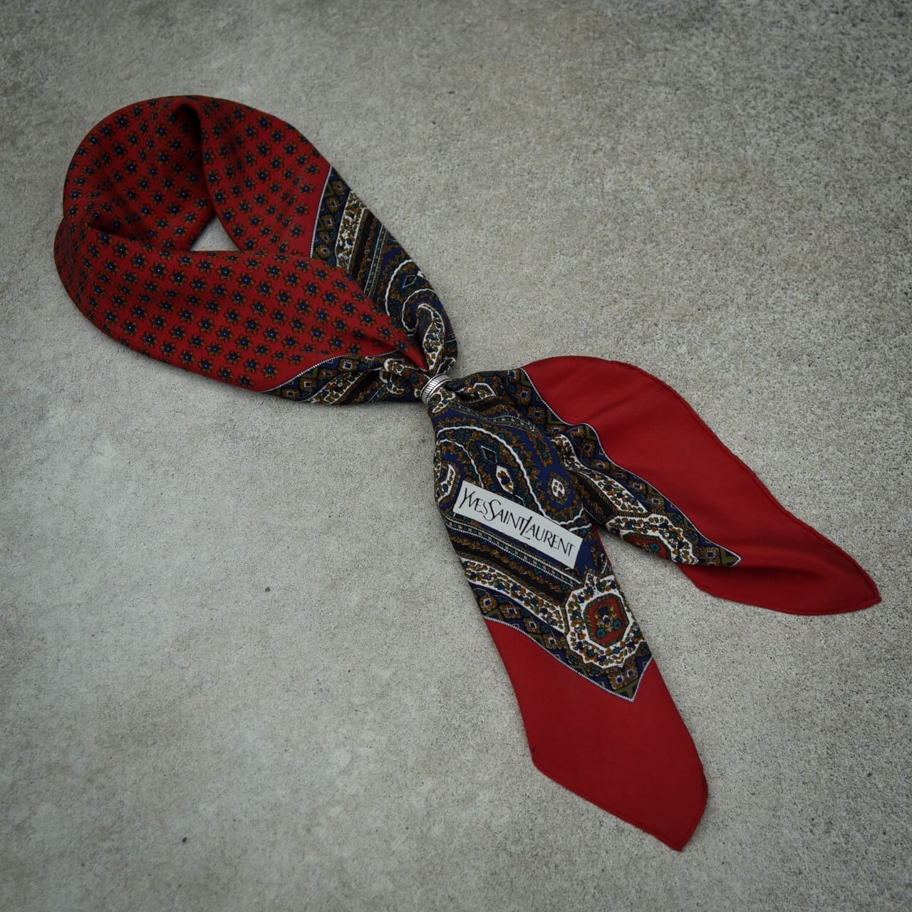 YSL Vintage Silk Scarf (Base col. RED) イブサンローラン シルク