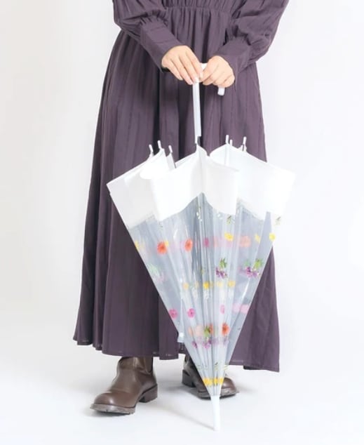 ビニール傘　60cm　傘　花　フラワー　ジャンプ仕様　8本骨　透明