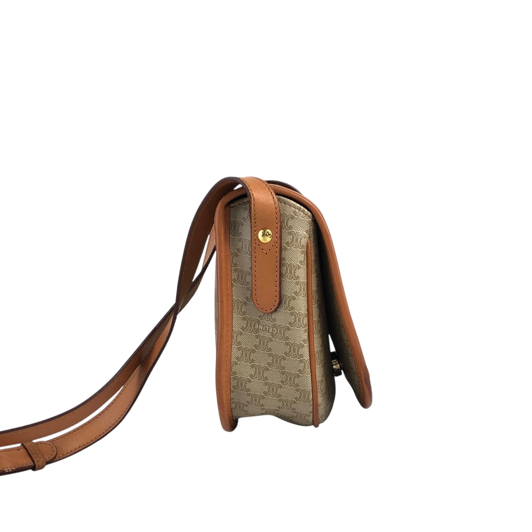 CELINE(セリーヌ) ショルダーバッグ マカダム柄 ベージュ×ライトブラウン PVC(塩化ビニール)×レザー セリーヌ/ショルダーバッグ/マカダム柄/ライトブラウン×ベージュ/PVC