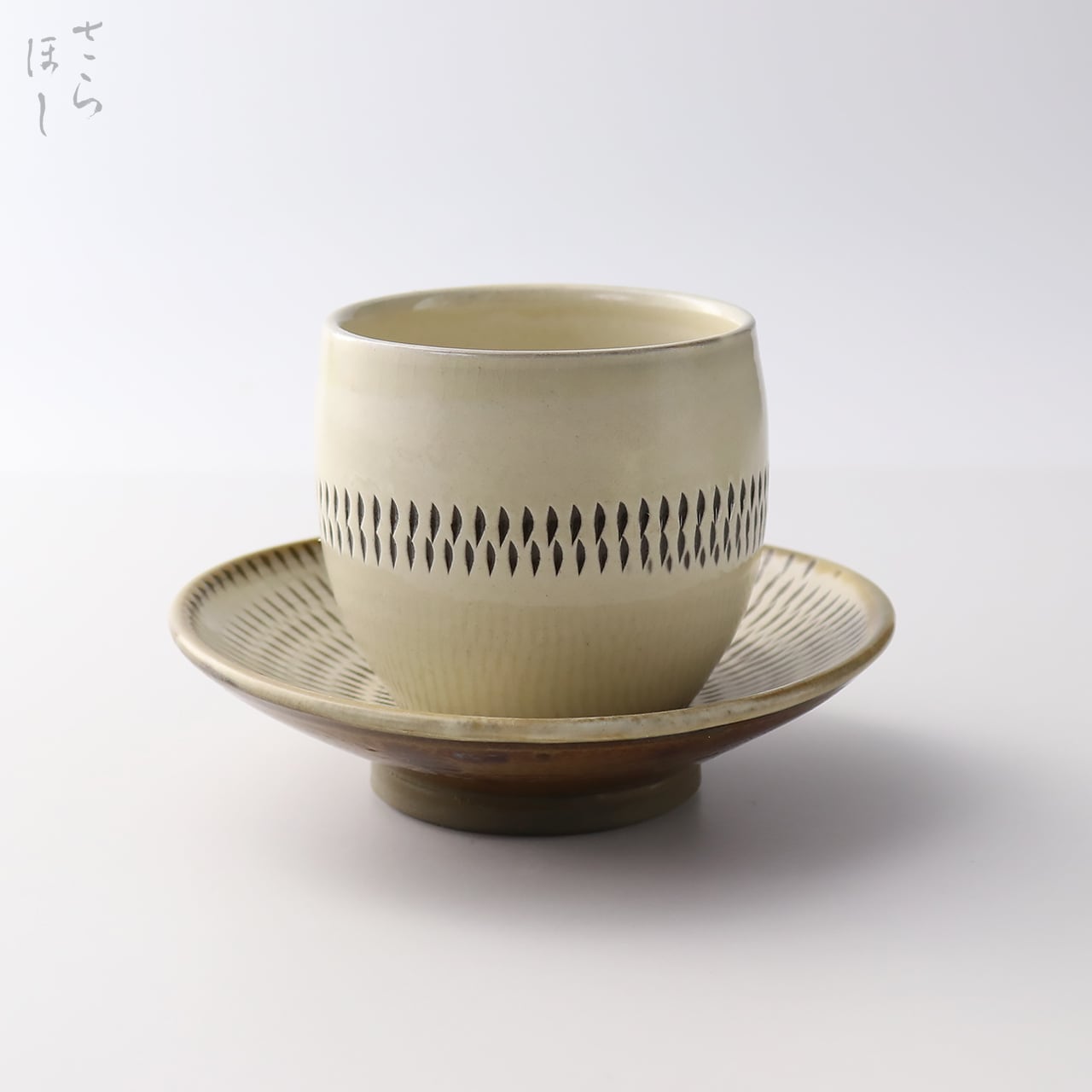 小鹿田焼 小袋窯【コーヒーカップ＆ソーサーセット】黒白掛分け 陶器