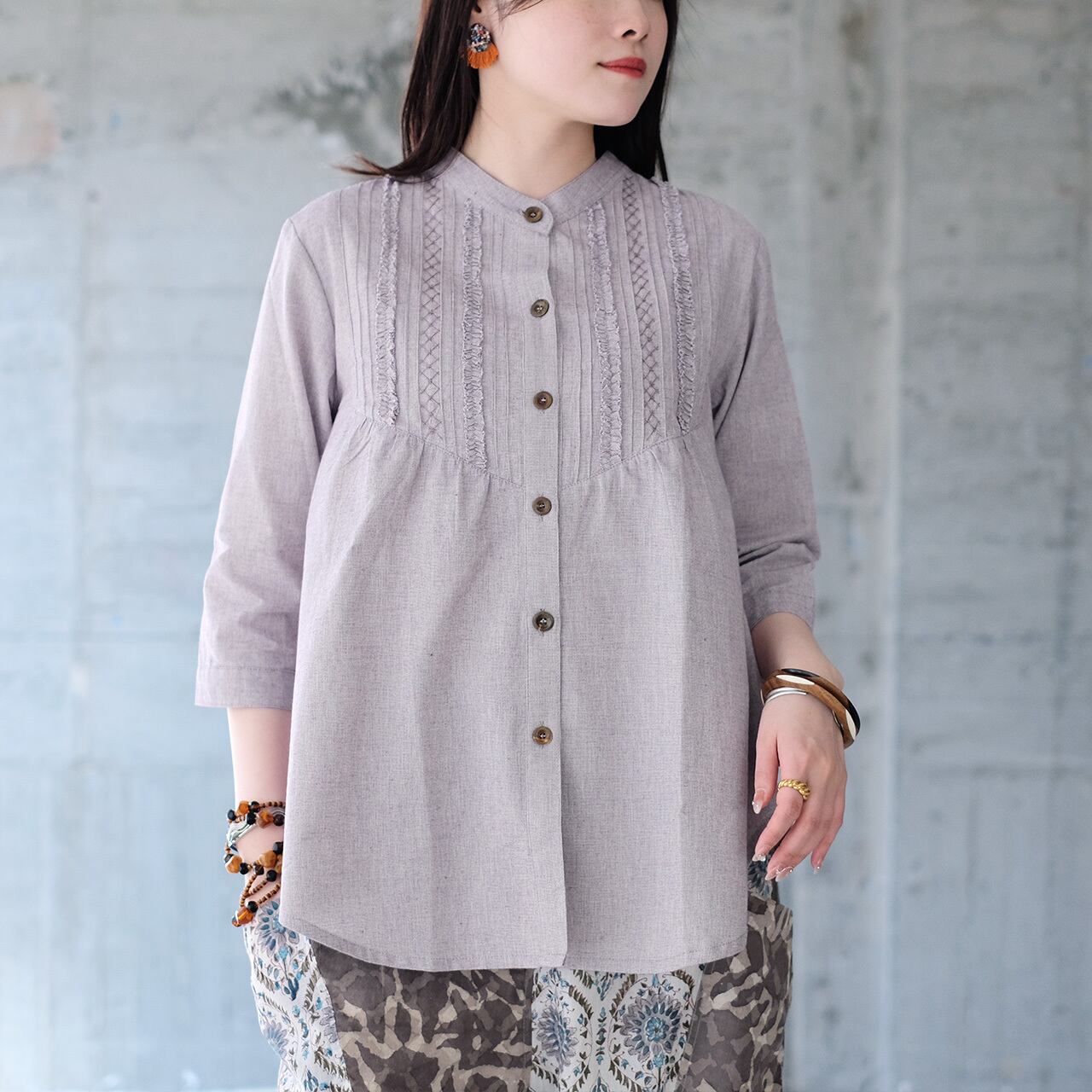 大人可愛い♡七分袖ピンタックフリルブラウス(26s-02)ラベンダー