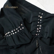 社交ダンス 衣装 トップス ブラウス ブラック系 チャコットロイヤルダンス Chacott ROYAL DANCE 黒 ラインストーン レッスン 練習 ストレッチ 伸縮 上品 シンプル キラキラ かわいい 長袖 ダンス衣装 パーティー 透け感