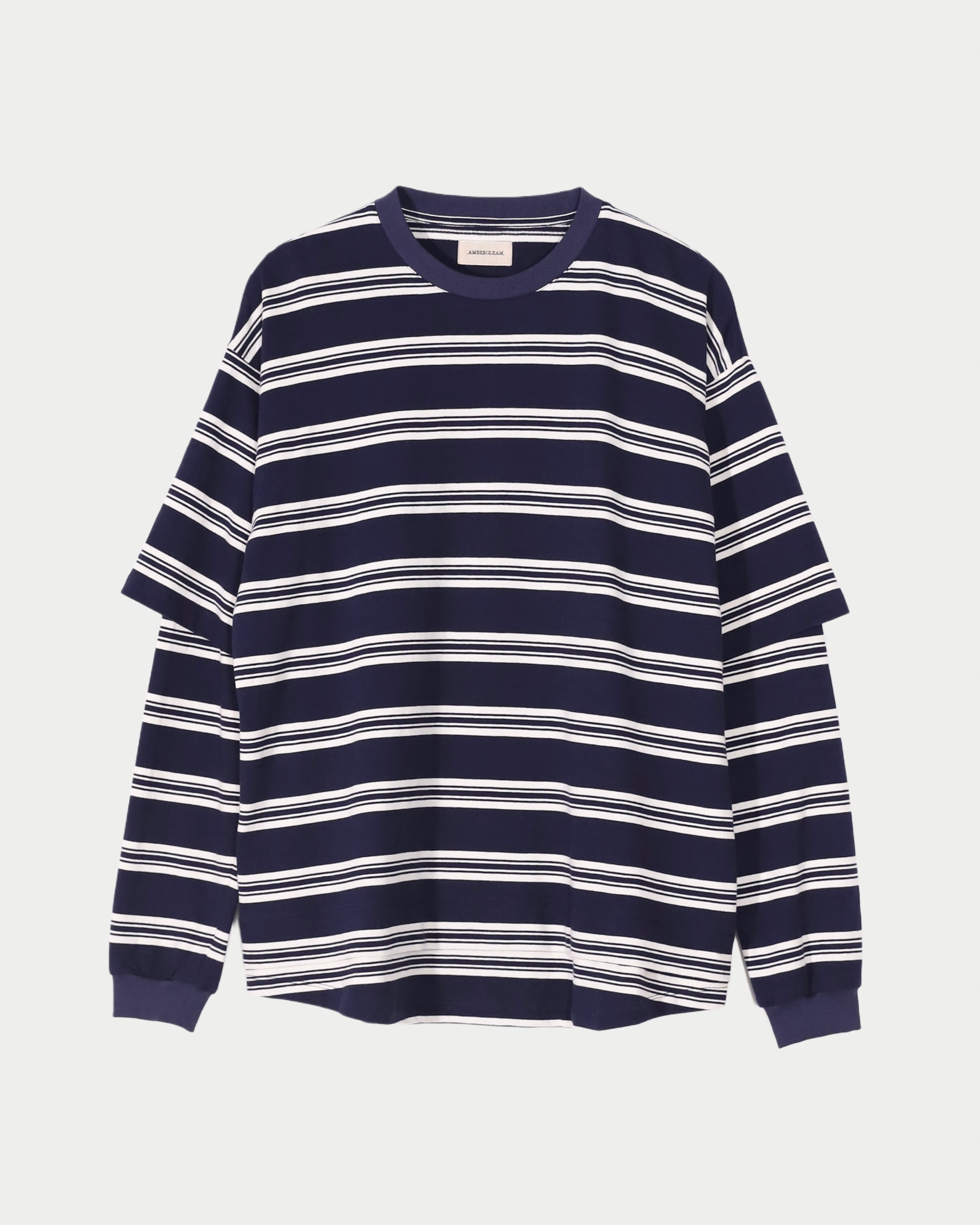 Border Layered Long Sleeve T-shirt - Navy | AMBERGLEAM