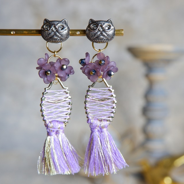 ラベンダーメガネ猫2wayイヤーアクセサリー