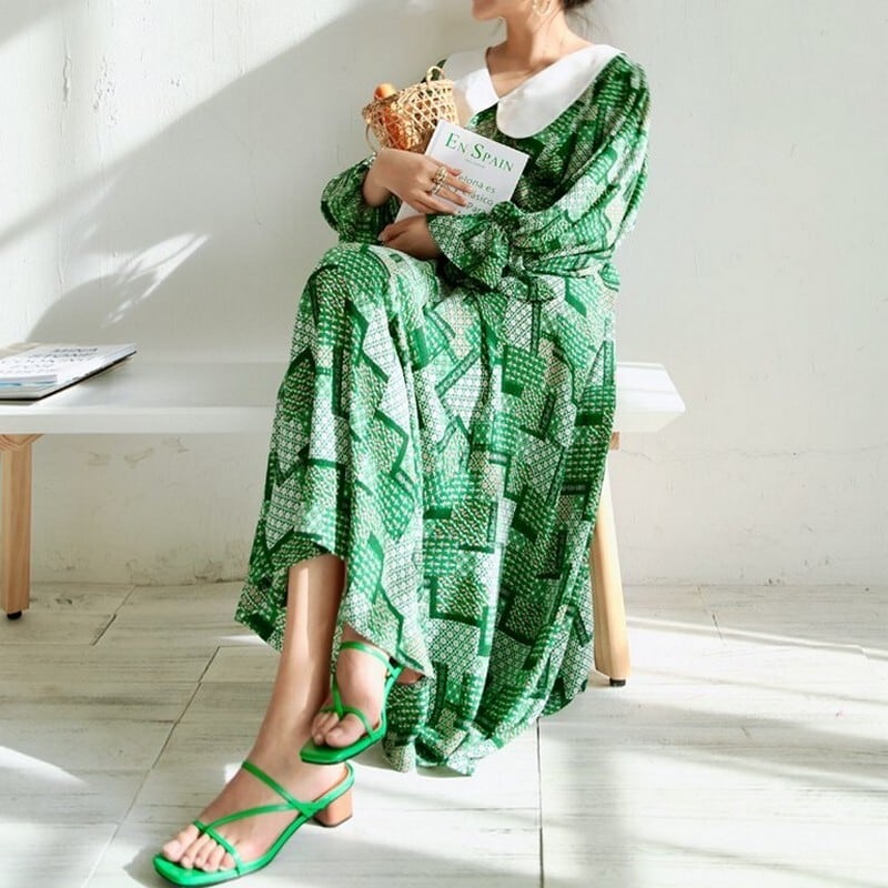 グリーン花柄ワンピース | Kohane 