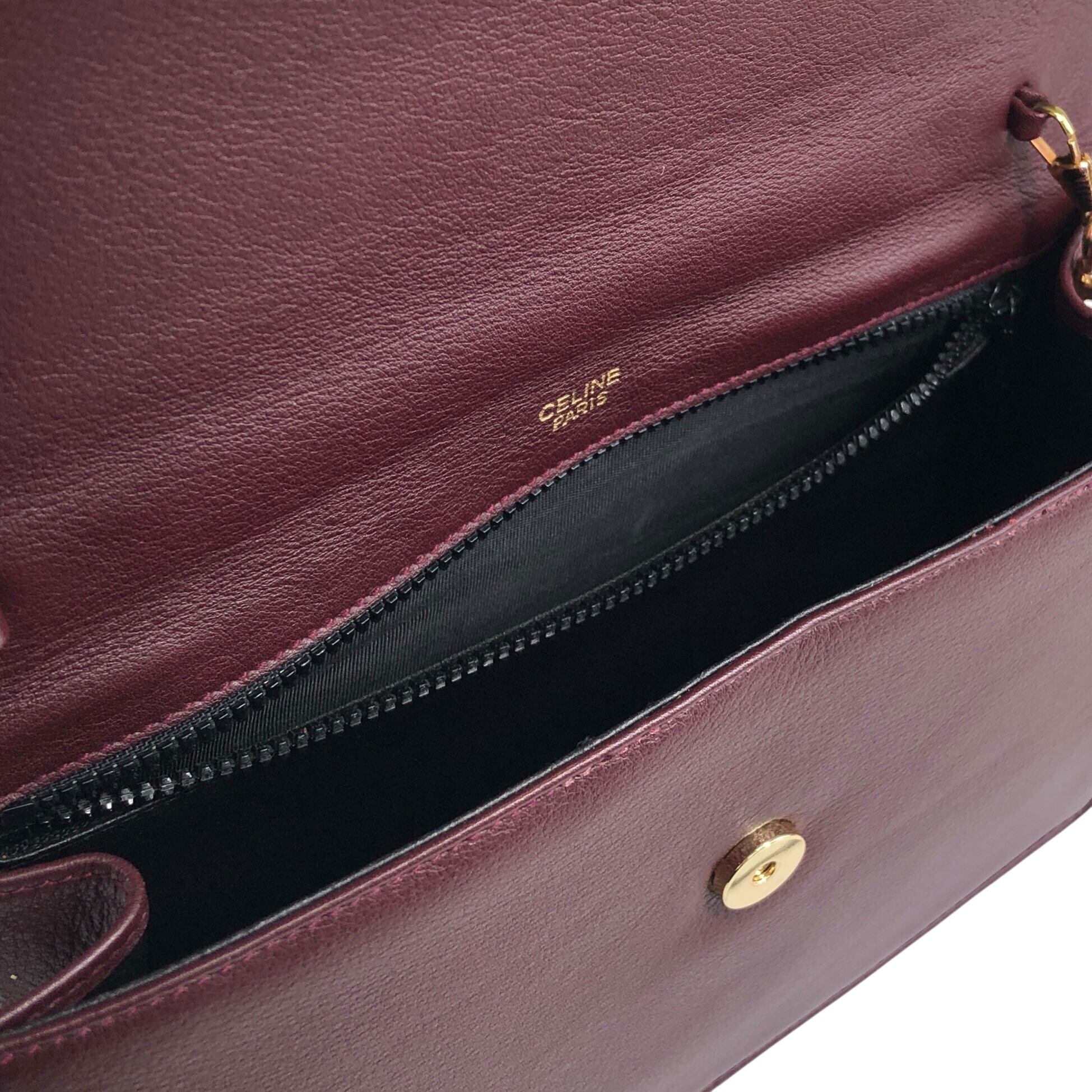 CELINE セリーヌ ショルダーバッグ ボルドー エンブレム レザー