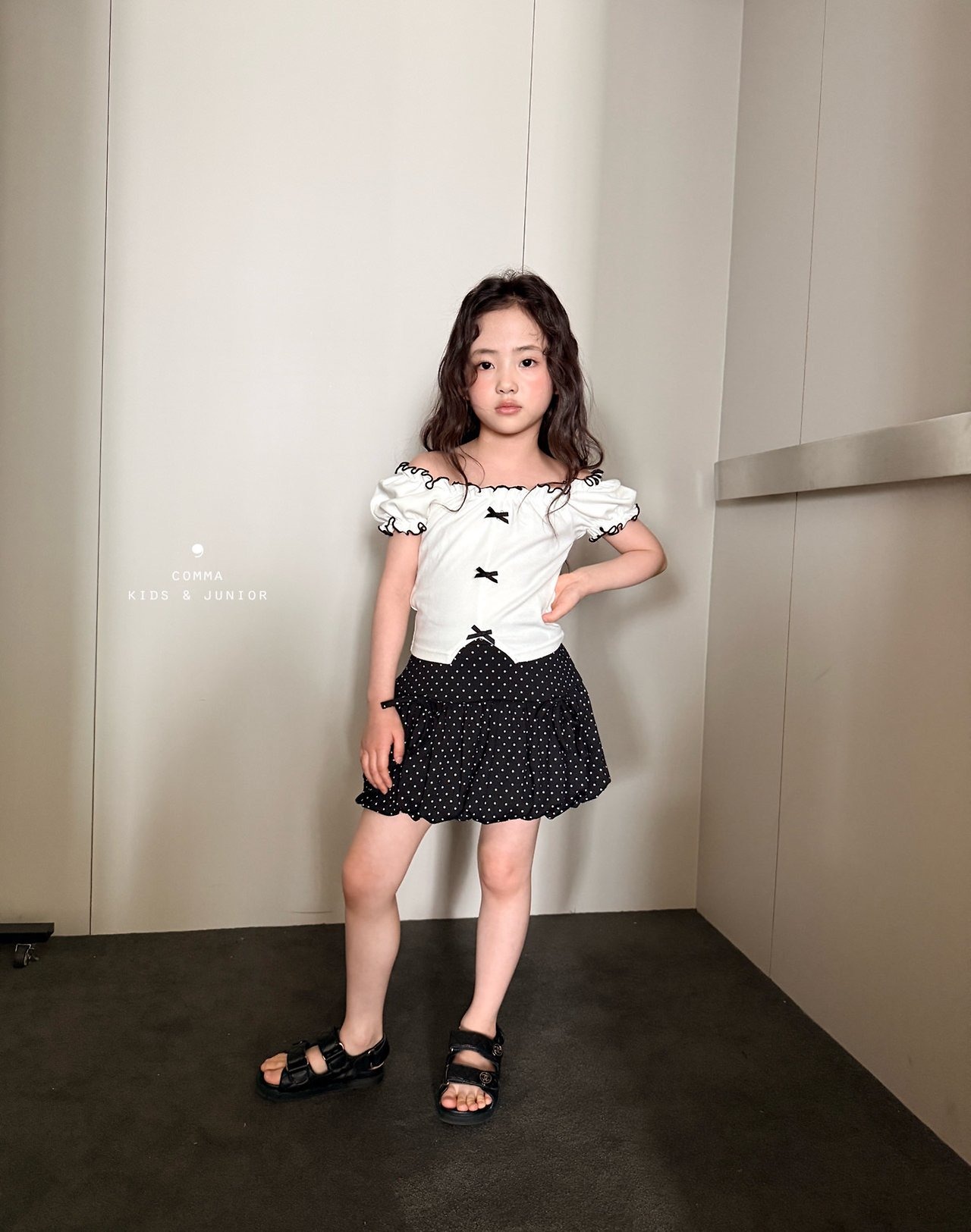 [COMMA] Ribbon Shoulder Tee (140/150) / [콤마] 리본숄더티 (140/150)