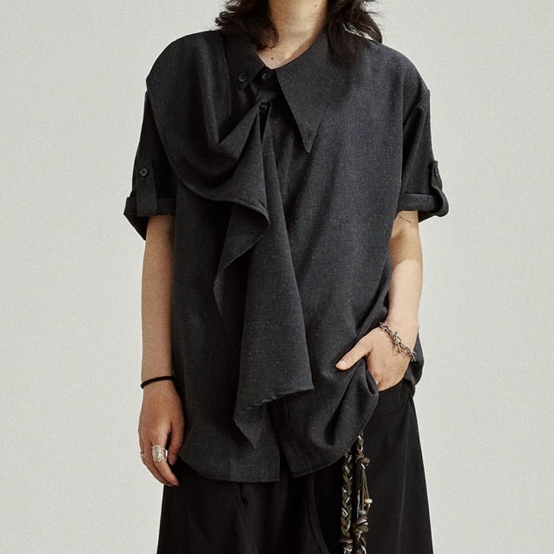 アシンメトリーデザイン ショートスリーブ ドレープシャツ 3color MTO0316