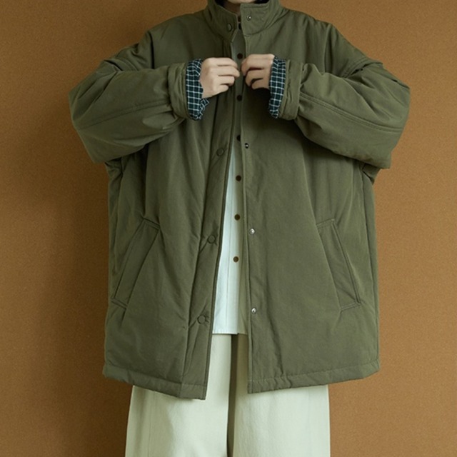 チェックライナースタンドカラーコート　A01933