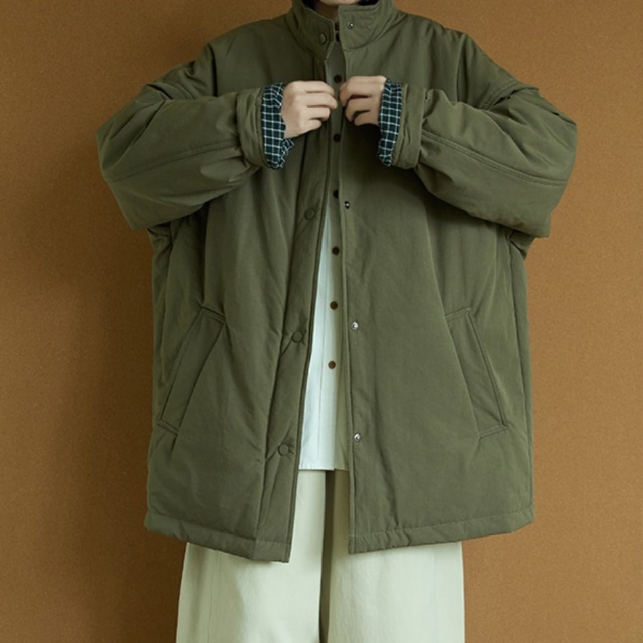 チェックライナースタンドカラーコート A01933