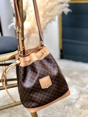 CELINE セリーヌ　マカダム　巾着　ミニバッグ　ショルダーバッグ　ブラウン　vintage　ヴィンテージ　オールドセリーヌ　wy5exv