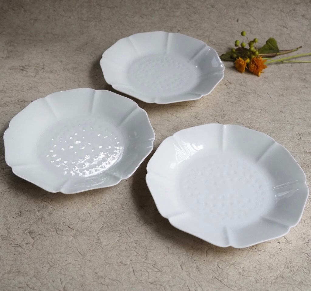 色原 昌希/白磁 8輪皿 7寸