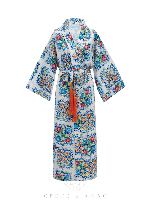 CRETE KIMONO クレタマキシ丈キモノ maison masumiオリジナルタッセル付きベルト