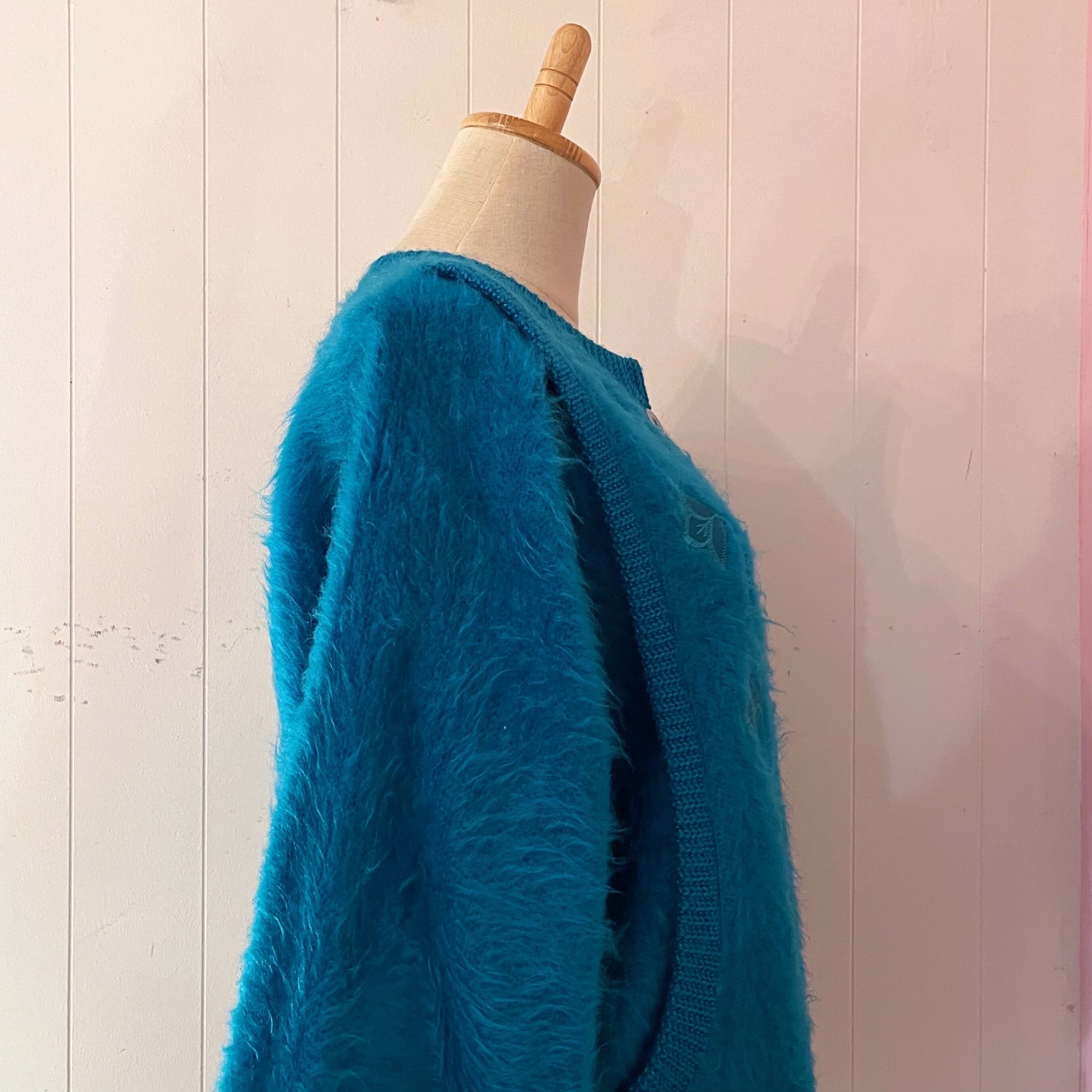 peacock green shaggy knit cardigan