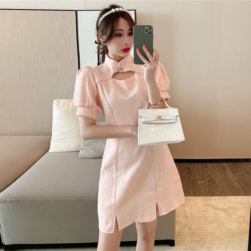 スタンダードドレス サマーAラインショートスカート レトロ 夏物 ハンチェンe16022749574